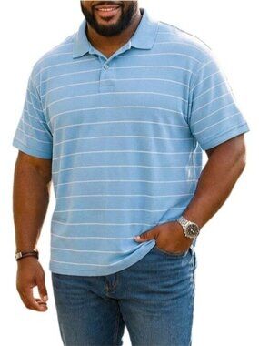 Cremeux Classics Mens XXL Polo Shirt Blue Striped 100% Cotton Casual Top